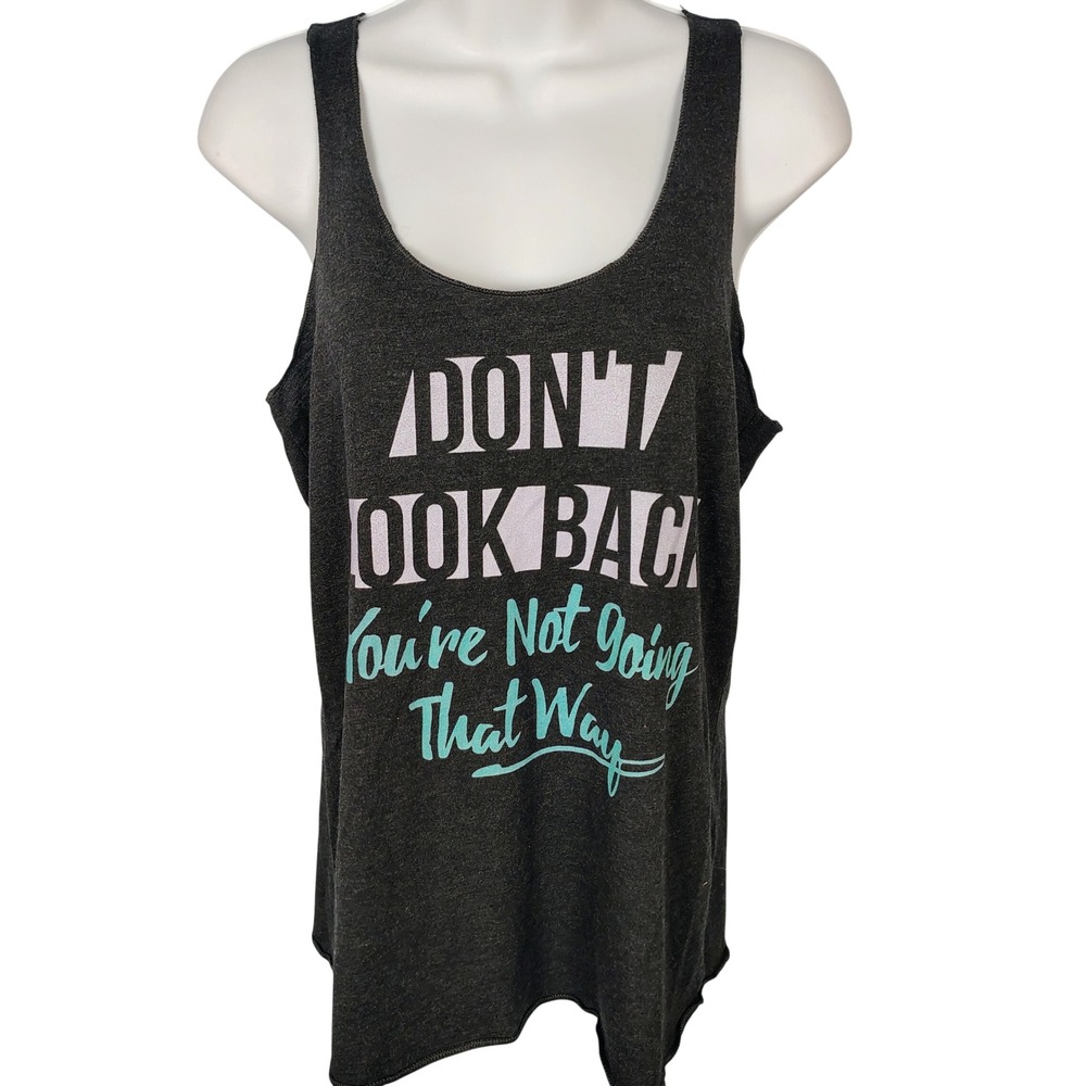 Chin Up Apparel Dont Look Back Graphic Racerback Tank Top Gray Medium